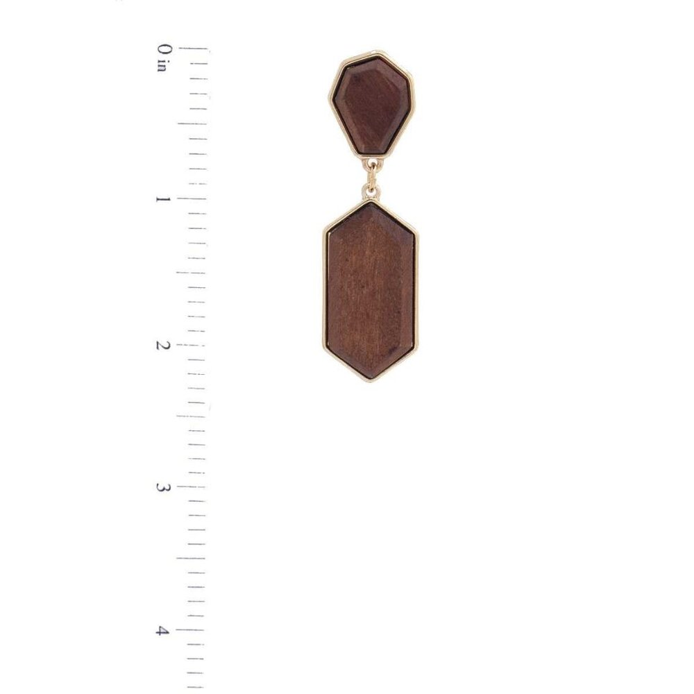 Geometric Wood Post Drop Earring - Picture 4 of 4